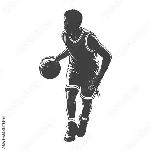 Basketball player dribbling the ball in action pose