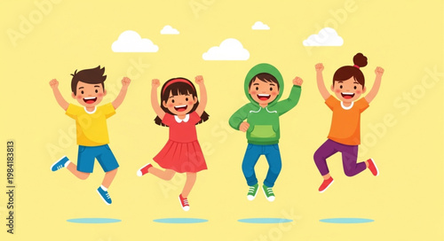 Joyful Children Jumping in the Air with Happiness and Excitement.