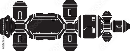 Fishing boat, industrial vessel, silhouette icon, black and white graphic