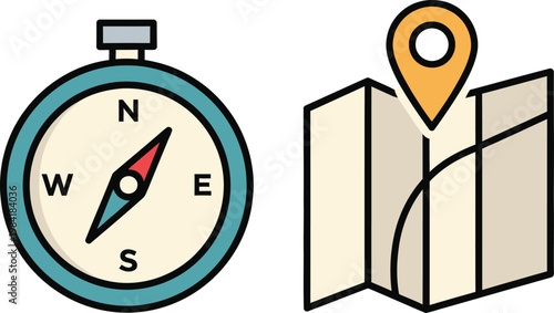 Compass Map Location Pin Navigation Direction Travel Adventure Journey Explore Discovery Vector