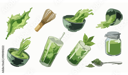 Organic Fresh Herbs and Vegetables Flat Vector Illustration Set