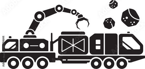 Fishing boat, industrial vessel, silhouette icon, black and white graphic