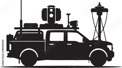 Fishing boat, industrial vessel, silhouette icon, black and white graphic