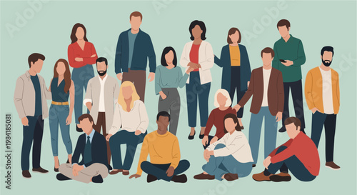 A Diverse Group of People Standing and Sitting Together, Representing Community and Connection