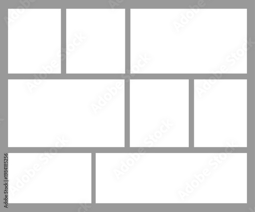 10 Image Photo Collage, 5 Empty geometric photo collage grid rectangle template shape. Modern tiles pattern mosaic for portfolio presentation. Background and photo album for wall mood board.
