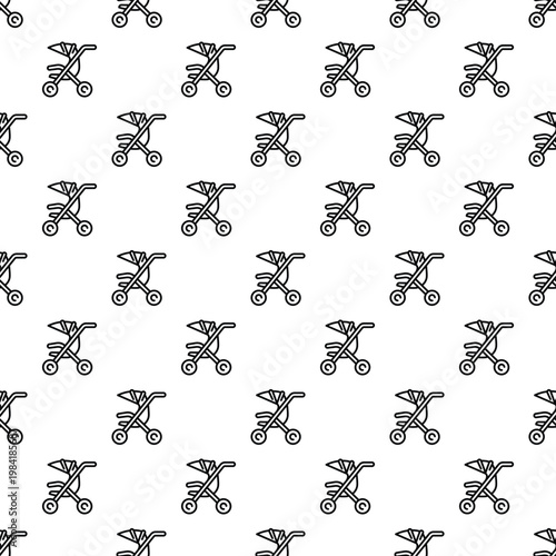 Baby stroller outline icons forming a seamless pattern on a white background