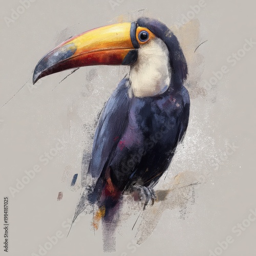 Vibrant toucan bird digital painting with broad brushstrokes