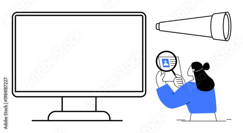 Digital identity concept. Examining personal security through magnification and exploration tools. Digital identity protects sensitive data and ensures user authentication. For tech, privacy