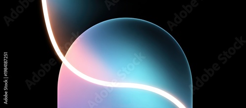 A luminous, curved line gracefully intersects a semi-transparent, pastel-colored sphere against a dark backdrop.