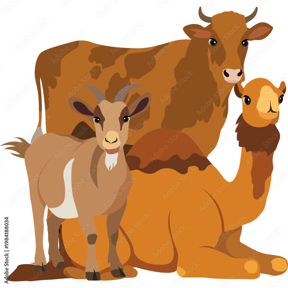 Fototapeta premium Illustration of Sacrificial Animals for Eid al-Adha