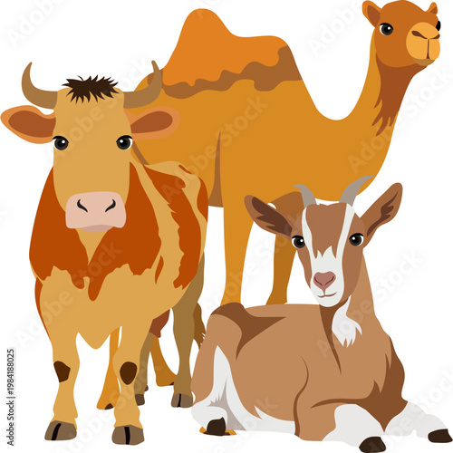 Illustration of Sacrificial Animals for Eid al-Adha
