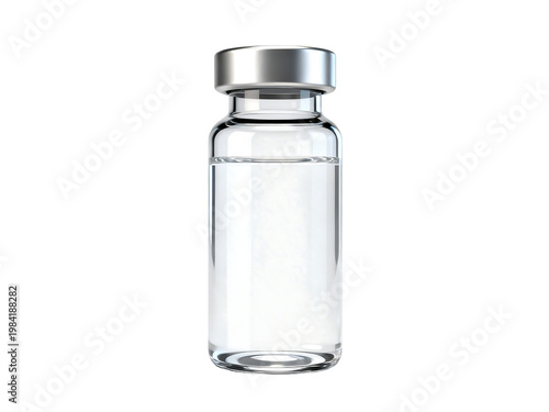 [Transparent Background PNG]Empty Clear Glass Vial with Silver Cap
