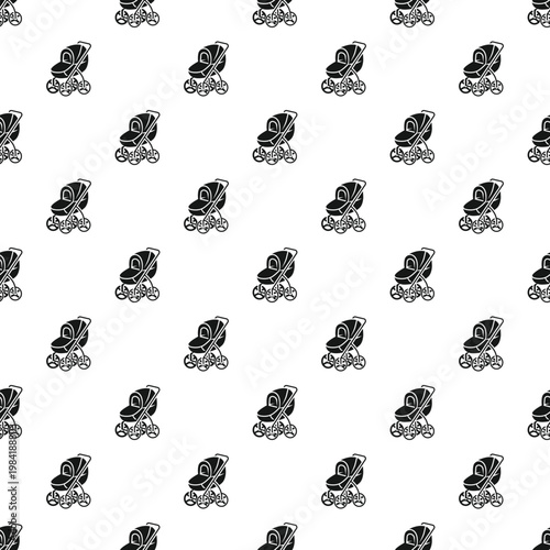 Baby strollers forming a monochrome seamless pattern for childcare and infancy themes