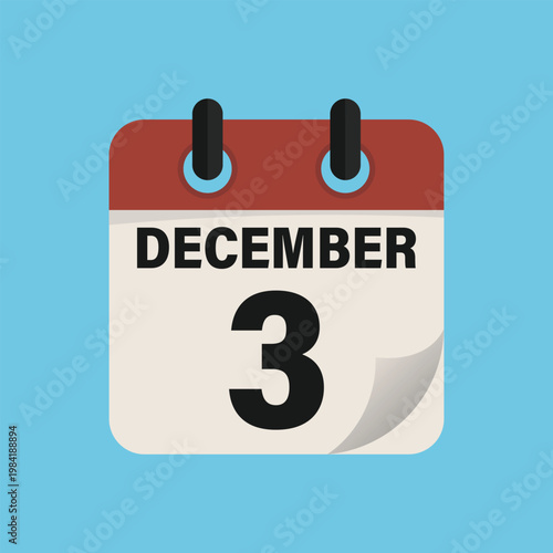 Third December Calendar Icon Date Schedule Green Background Vector Illustration