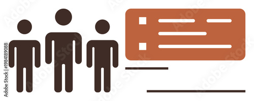 Teamwork, task management, collaboration, project coordination, workflow, productivity. Three human figures and a checklist to the right. Teamwork and task management concept