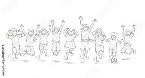 Joyful Group of People Celebrating Together with Raised Arms.