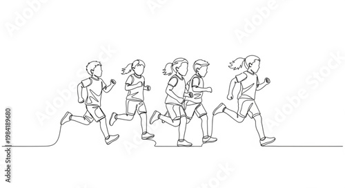 Line Art Animation of Children Running in a Race.
