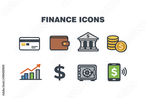 Foto Finance Icons Set | Banking, Investment, and Business Growth Symbols | Money, Cu