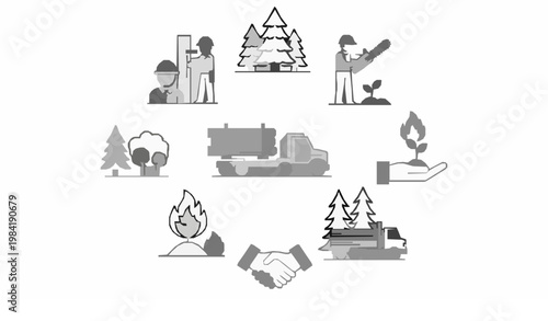 Forestry line icon collection with logging reforestation and ranger symbols