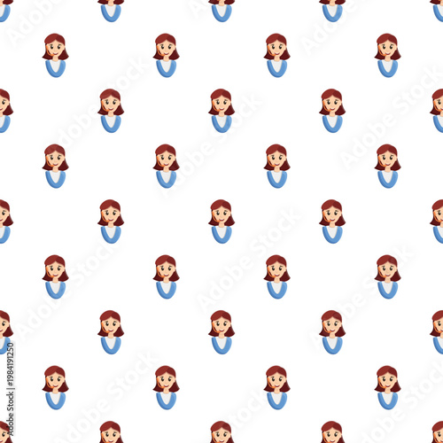 Cartoon smiling woman faces forming a repeating pattern on a white background