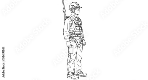 Line Art Illustration of a Soldier in Uniform with Rifle.