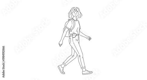 Line Art Illustration of a Person Walking.
