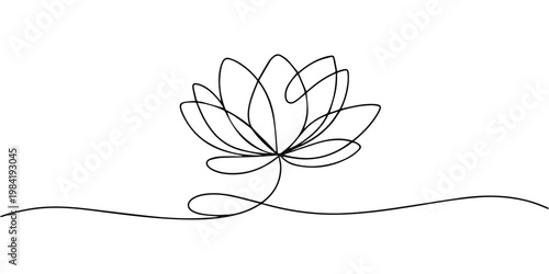 lotus flower continuous one line drawing, Minimalist lotus flower line art on white background. No editable stroke, Minimalist lotus flower line art on white background. No editable stroke