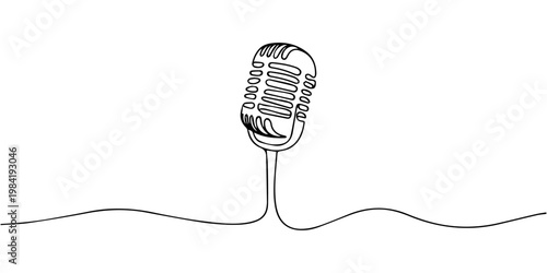 A clean and minimalistic continuous one line drawing of a microphone, vector illustration, A clean and minimalistic continuous one line drawing of a microphone on a stand, vector illustration