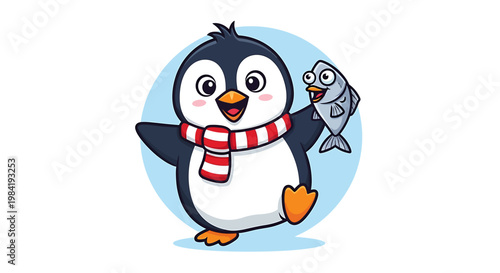 Cute Penguin Wearing Red Scarf.