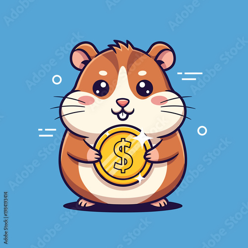 Cute Hamster Holding Gold Coin.