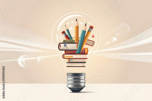 Creative light bulb idea concept with colorful pencils showing innovation and bright thinking