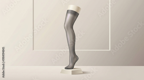 Elegant Black Sheer Stocking on Mannequin Leg Mockup