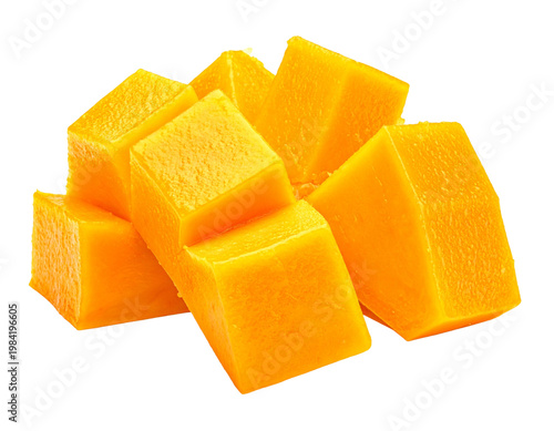 Mango cubes isolated on white background