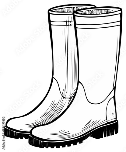 Rubber boots sketch illustration pair of waterproof footwear for gardening work or rainy weather