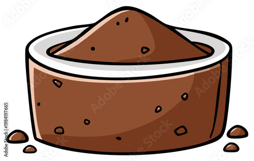 Cartoon illustration of a bowl filled with brown powder or granules