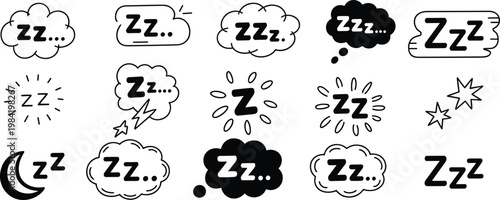 Collection of Hand Drawn Zzz Sleep Symbols and Icons sleeping dream