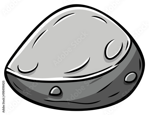 Hand drawn illustration of a gray asteroid with craters and a textured surface