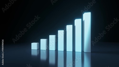 Growing gradient bars on a reflective dark surface