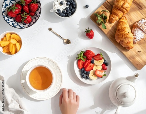 Modern Breakfast Scene with Croissants and Berries