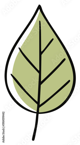 Stylized Leaf Illustration with Black Outlines and Green Fill