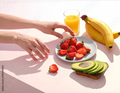 Healthy Breakfast with Fruits Juice and Toast