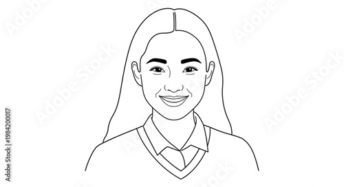 Line Art Portrait of a Smiling Young Woman.