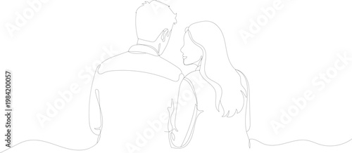 Continuous line drawing of a man and woman embracing each otherArt & Illustration