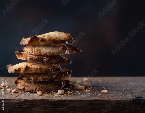 Rustic Scones Stack with Crumbs Close Up