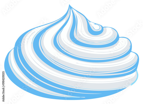 Swirl of Whipped Cream with Blue Accents, Dessert Topping for Illustration, Food Decoration element