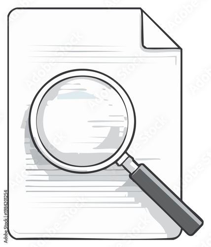 Magnifying glass reveals details on document page indicating scrutiny and review process