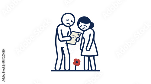 Sad Couple Looking at Document and Small Flower