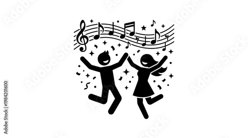 Dancing Couple with Musical Notes and Confetti