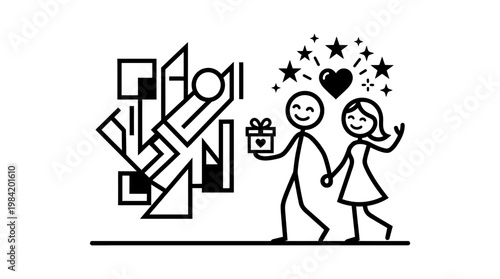 Couple Celebrating Special Event with Gift and Love