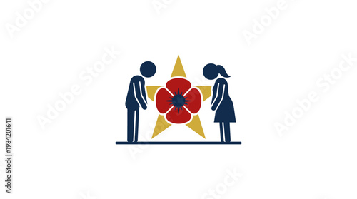 Remembrance Day Symbol with People Bowing